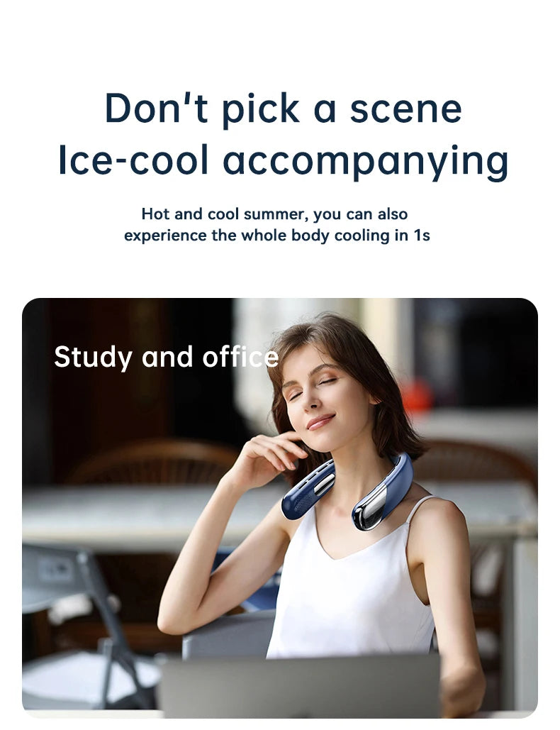 Lenovo Neck Fan 5 Speed Adjustable Bladeless Silent Neck Hanging Fan USB Rechargeable LED Digital Display Ice Refrigeration Fan