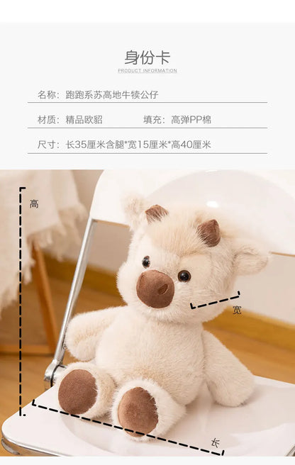 Adorable Highland Cattle Plush Toy 45cm - Huggable Running Cow Stuffed Animal Made with Premium Soft Fabric, Soothing Companion