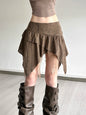Sisterlinda Mesh Patchwork Mini Skirts Women Irregular High Waist Skinny Stretch Fashion Versatile Style Ruched Elegant Bottms