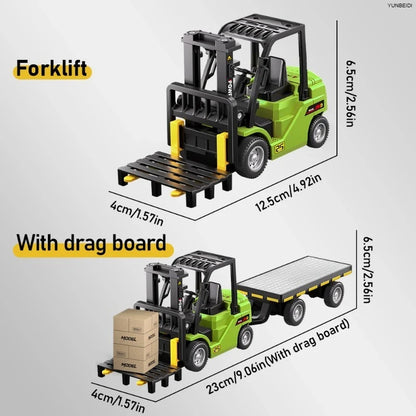 1:64 Remote Control and Alloy Truck Forklift with Trailer Worktop Mini Bluetooth RC Elevator Vehicle Children's Toy Holiday Gift