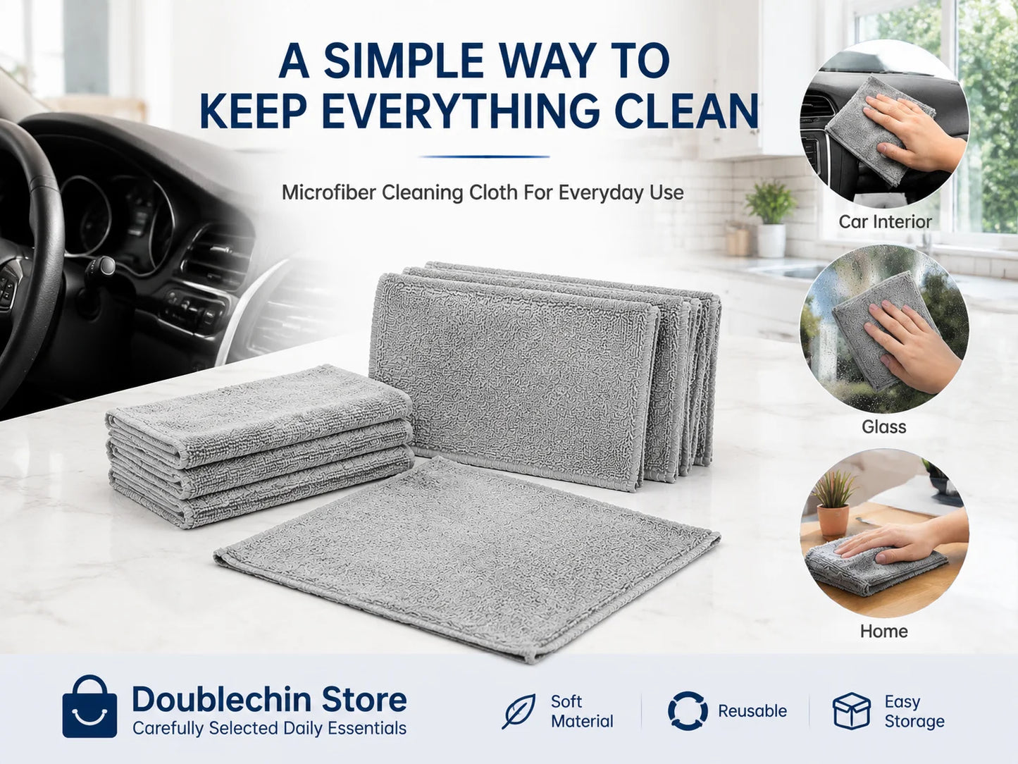 Soft Lint-Free Microfiber Cleaning Cloths, Reusable Cleaning Cloths for Car Interior Glass Kitchen Home - 5/10/20/50 Pcs