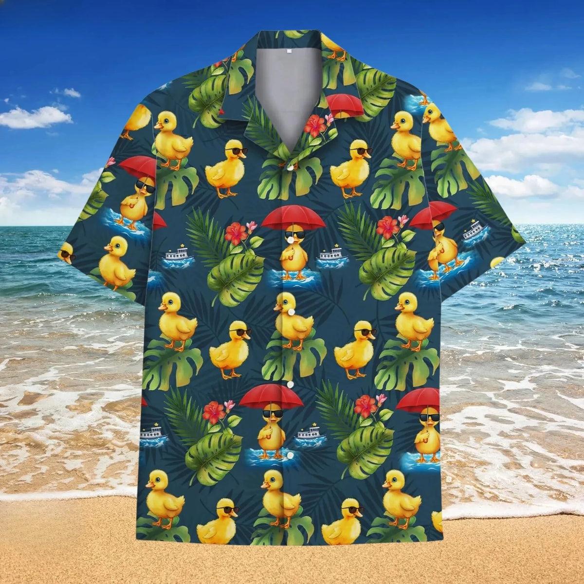 Funny Neon Rubber Duck Hawaiian Shirt for Men Galaxy Yellow Duck Mens Hawaiian Casual Button Down Shirts Short Sleeve Shirt Tops
