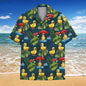 Funny Neon Rubber Duck Hawaiian Shirt for Men Galaxy Yellow Duck Mens Hawaiian Casual Button Down Shirts Short Sleeve Shirt Tops