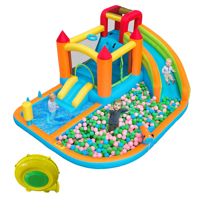 Kids' Bounce House,5 in 1 Inflatable Hopping Castle for Kids 3-10 Years, Outdoor Castle Bouncer with Slide Jump Area Water Pool Football Net