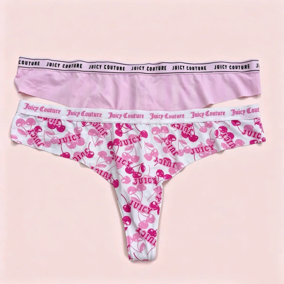 Juicy Couture Women's Seamless Thong Multipack Logo Elastic Waistband Print & Solid G-String Panties Sexy Lingerie Set