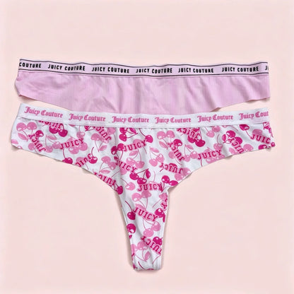 Juicy Couture Women's Seamless Thong Multipack Logo Elastic Waistband Print & Solid G-String Panties Sexy Lingerie Set