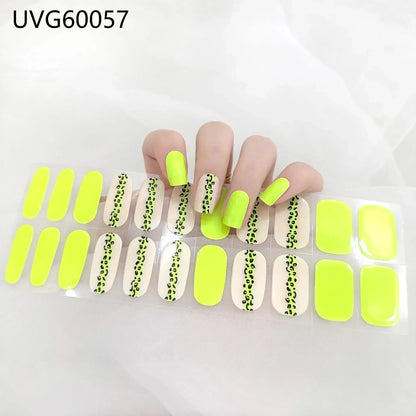 16/20/22Tips Semi-Cured Gel Nail Wraps Full Cover Manicure DIY Waterproof Long Lasting Gel Nail Stickers set for UV Lamp Need