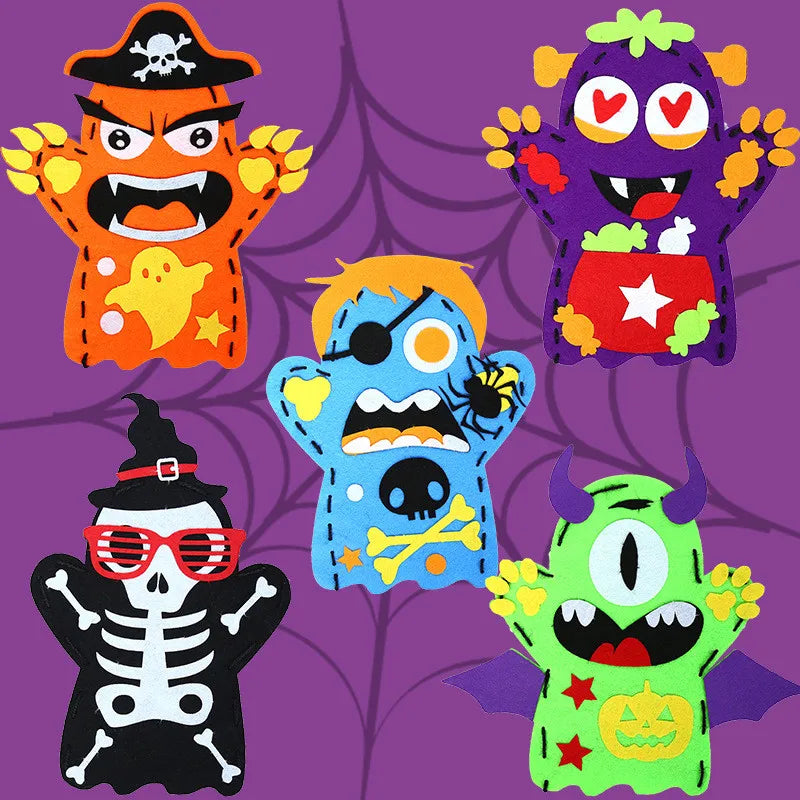 3Pcs Halloween Hand Puppet DIY Craft Toy Felt Sewing Kit Hand Finger Story Puppet Kindergarten Creative Children Educational Toy