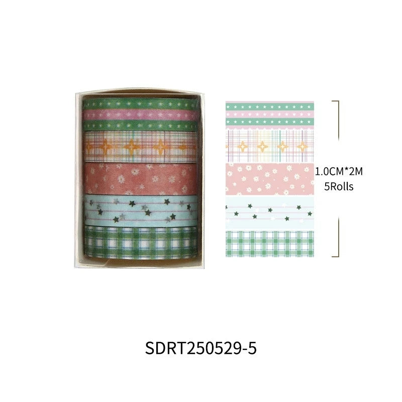 MINKYS 5pcs/set Basic Grid Star Decorative Tape Cute Cartoon Creative Washi Tape School Stationery