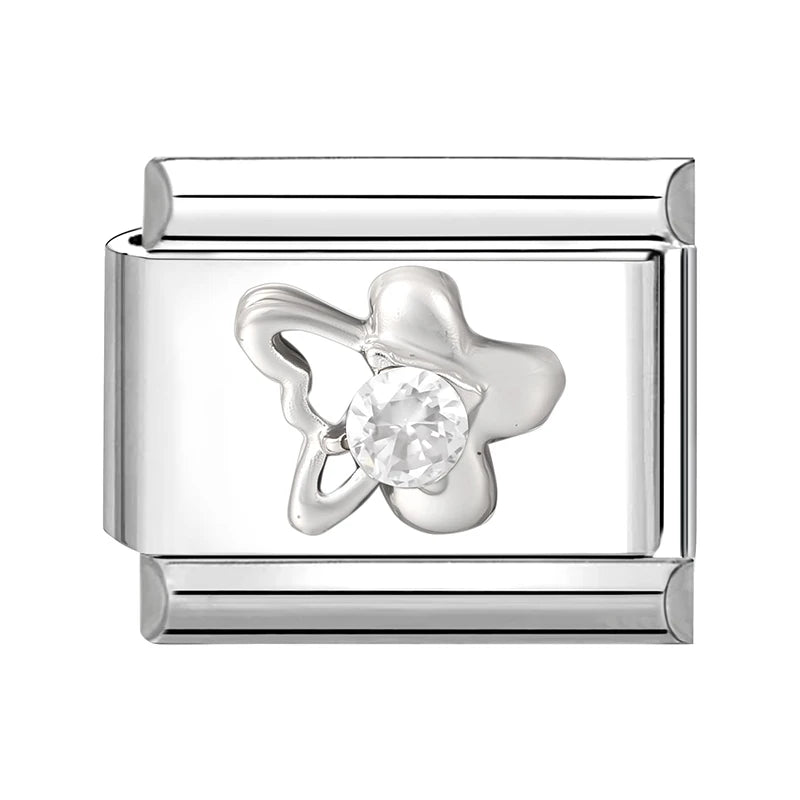 New Shiny Zircon Heart Butterfly Flower Star Bow Italian Charm Links Fit 9MM Stainless Steel Bracelet Girls' DIY Making Gift