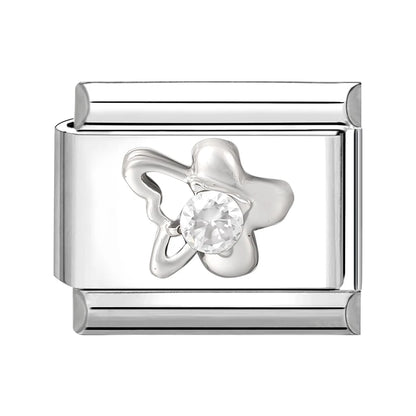 New Shiny Zircon Heart Butterfly Flower Star Bow Italian Charm Links Fit 9MM Stainless Steel Bracelet Girls' DIY Making Gift