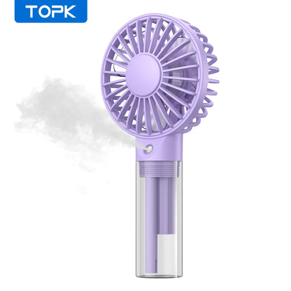TOPK mini nešiojamas ventiliatorius su vandens dulksna, 2000 mAh talpos ir drėkinimo funkcija, skirtas vasaros asmeniniam elektriniam ventiliatoriui, USB ventiliatoriai kambariui