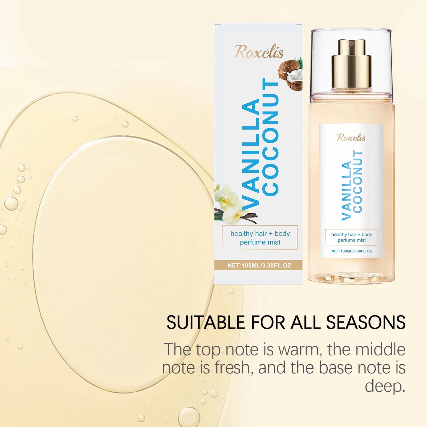 Vanilla Coconut Lady Body Cologne Natural Lasting Luxury Refreshing Light Fragrance Exudes Unique Charm Romantic Elegant Scents