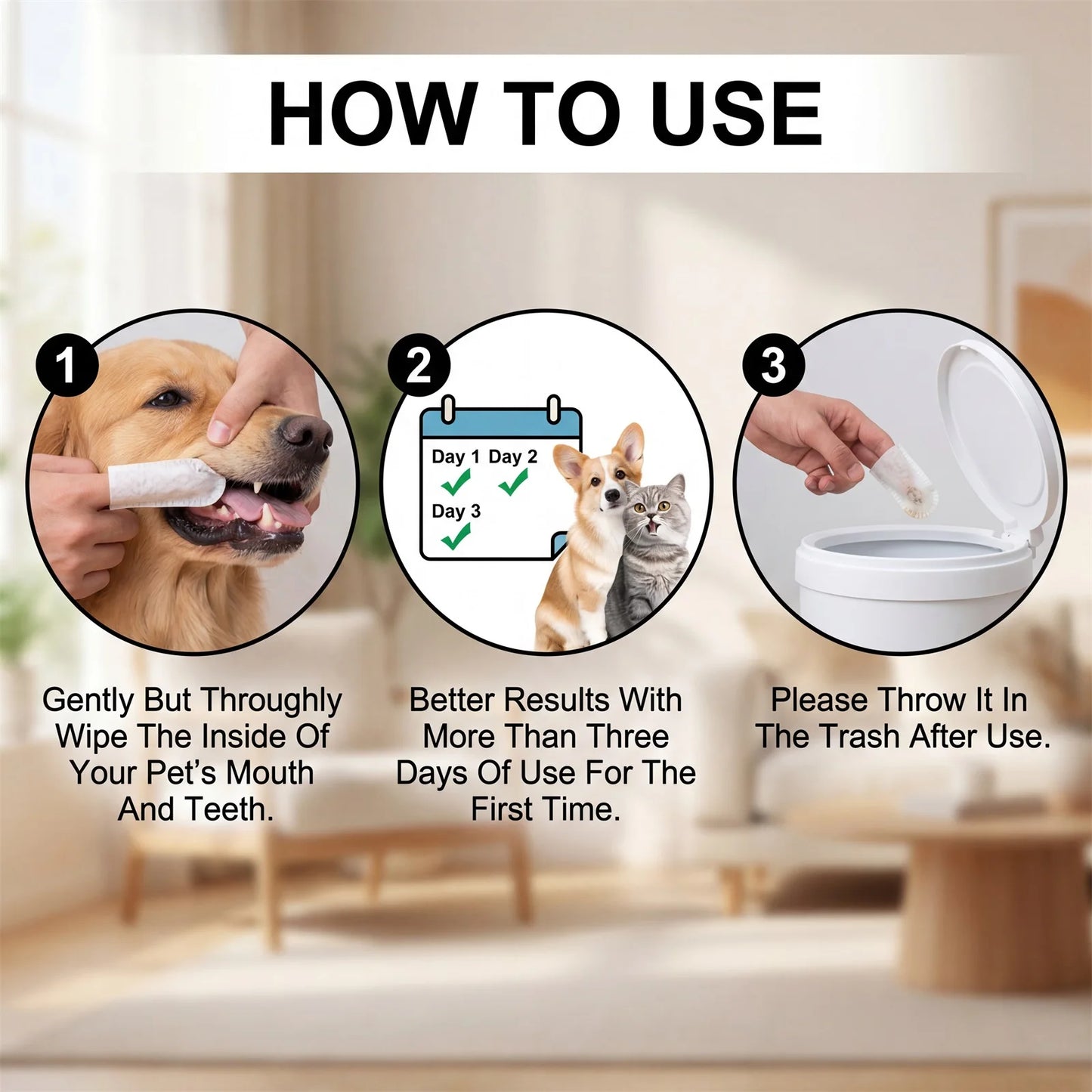 Pet Dental Finger Wipes for Dogs Cats Remove Plaque Tartar Stains Whitening Fresh Breath Disposable Toothbrushing Wipes 50PCS