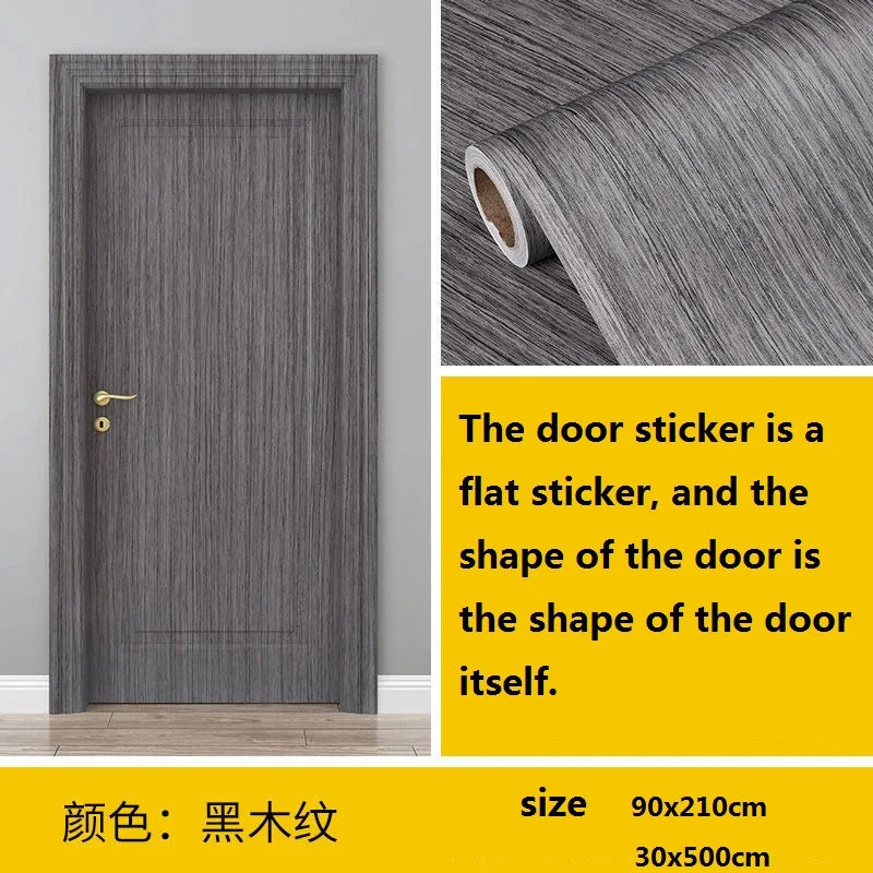 90x210cm/30X500cm Grey Wood Grain Wallpaper On The Door Adhesive  Furniture Refurbish Sticker Home Decor Wall Decal Door Sticker