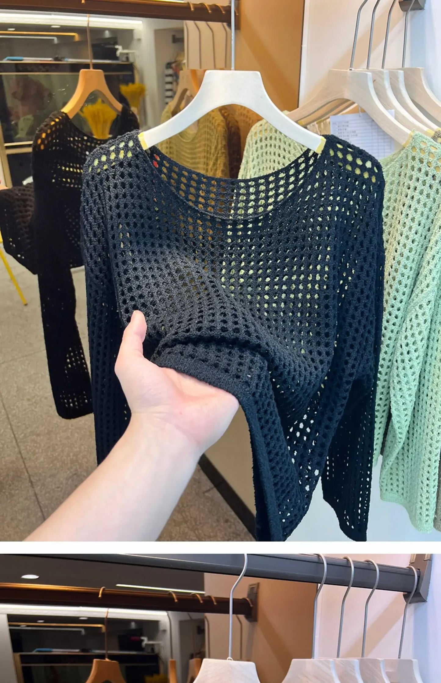 2025 Mesh Vintage Harajuku Long Sleeve Women Sweater Korean Spring Summer Knitwear Soft Thin Tops Chic Solid Femme Sweater