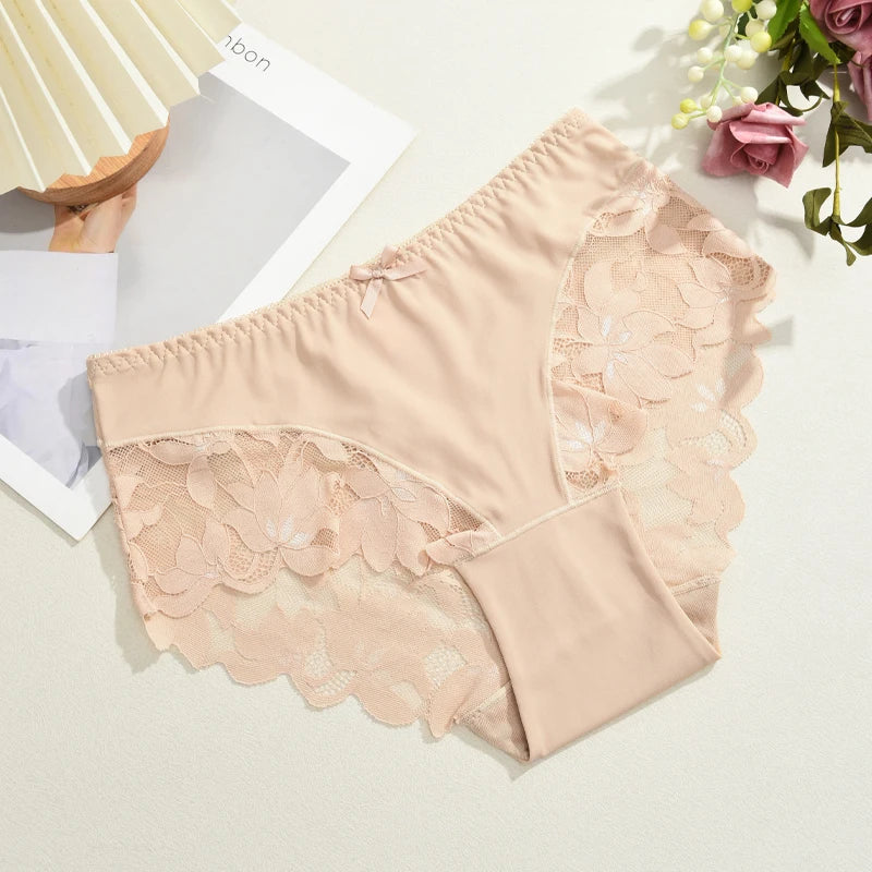 S-XXL Women Lace Panties Patchwork Seamless Underwear Sexy Luxury Hollow Out Solid Briefs Girls' Mid Rise Breathable Lingerie