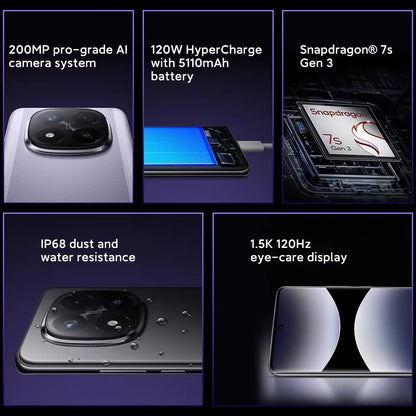 Global Version Xiaomi Redmi Note 14 Pro Plus 5G Snapdragon® 7s Gen 3 NFC 6.67” AMOLED 120Hz 5110mAh 120W Fast Charging 200MP