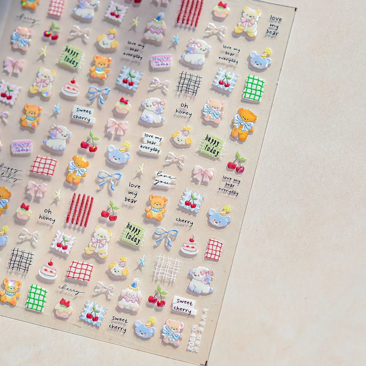 Lovely Animal Graffiti Cat Claw Rabbit Bunny Bear Dog Flower Fruit Dim Sum Candy Sunflower Adhesive 5D Nail Art Stickers Decal