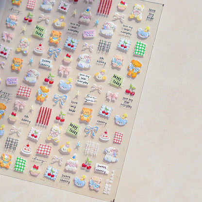 Lovely Animal Graffiti Cat Claw Rabbit Bunny Bear Dog Flower Fruit Dim Sum Candy Sunflower Adhesive 5D Nail Art Stickers Decal