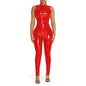 PVC Sleeveless Jumpsuit for Ladies, Wet Look, Shiny Patent Leather, O-Neck Bodycon, Tank Catsuit, Stretch Slim Rompers, Sexy