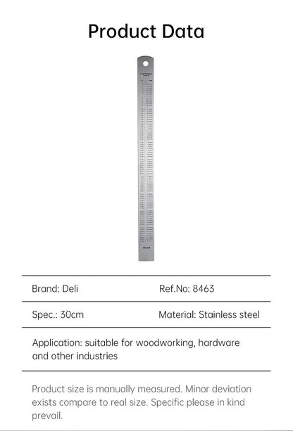 DELI Metal Ruler Precison Clear Marking Craft Wood Working Draft Measure Tool