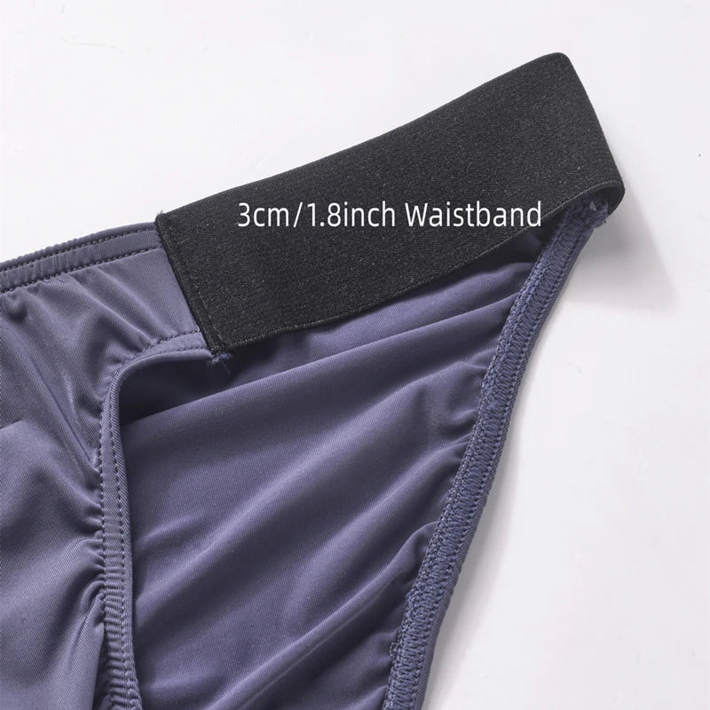 Ice Silk Briefs Men Underwear Male Wide Belt Panties Sexy U Pouch Wrinkle Back Bikini Slips Hombre Breathable Exotic Lingerie