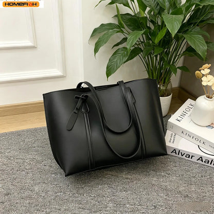 Women Korean Fashion Large Capacity Soft PU Leather Tote Bag 2025 New Casual Versatile Single Shoulder Handbag Daily Commute