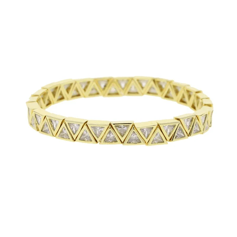 Gold Color Geometric Oval Stretchy Stretch Beaded Tennis Chain Bracelet For Women Fashion Adjusted Jewelry