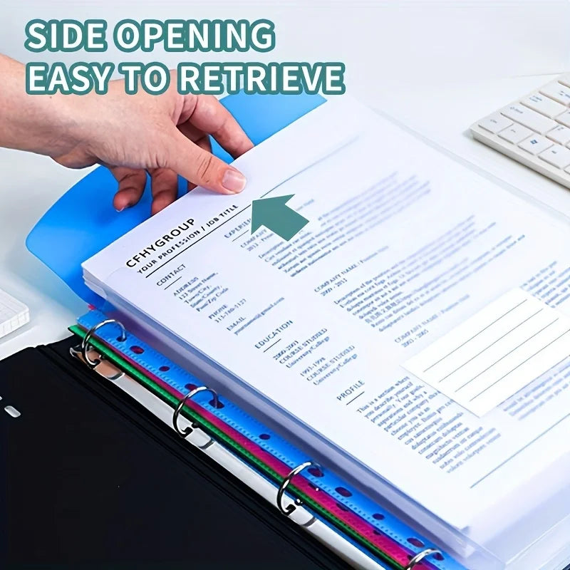 6PCS A4 Binder Pockets File Bags,11-Hole Expanding Binder,Transparent File Bag with Record Label,Suitable for Office,School,Home