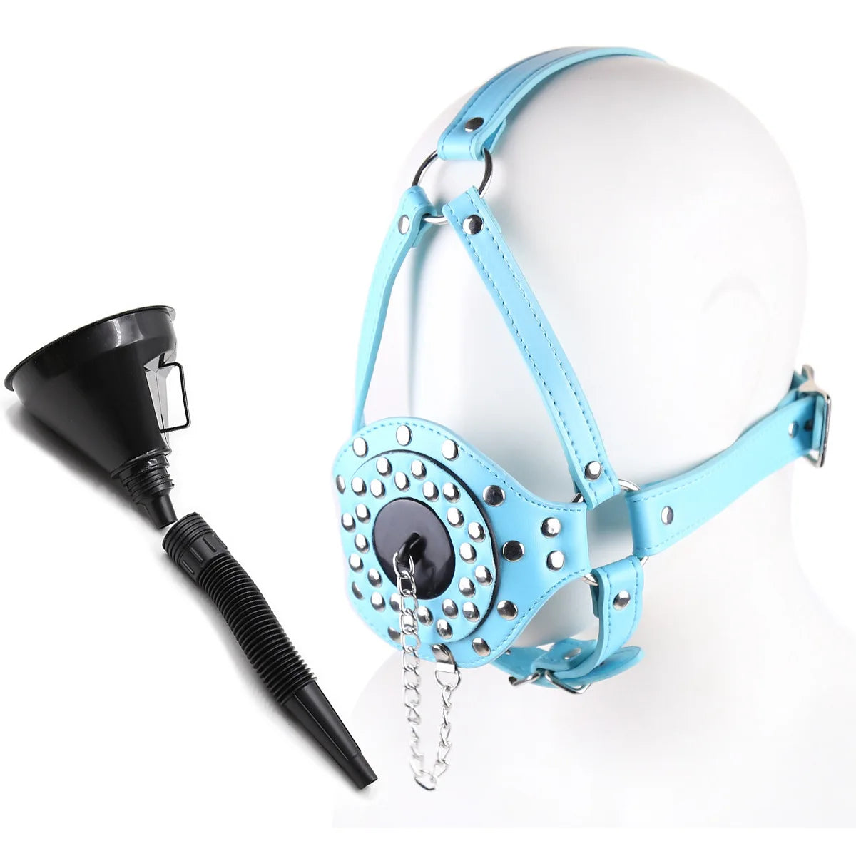 Fetish Toilet Funnel Open Mouth Gag Mask Hood PU Leather BDSM Funnel Oral Enema Drool Plug Gag Head Harness Bondage Adult Game