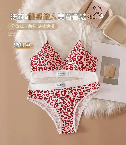 Summer New Women's Leopard Print Traceless and Steel Rim Bra Adjustable Shoulder Strap Back Women's Underwear Set