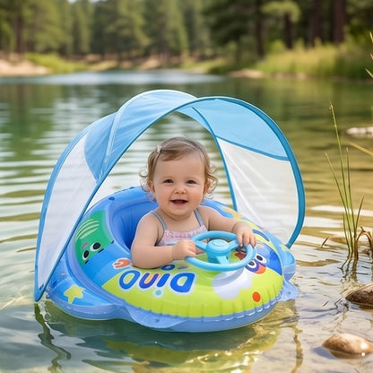 PVC Infant Pool Float with Canopy and Anti-Tip Seat Upgraded Inflatable Baby Pool Float Leak-proof for Toddler Aged 6-36 Months