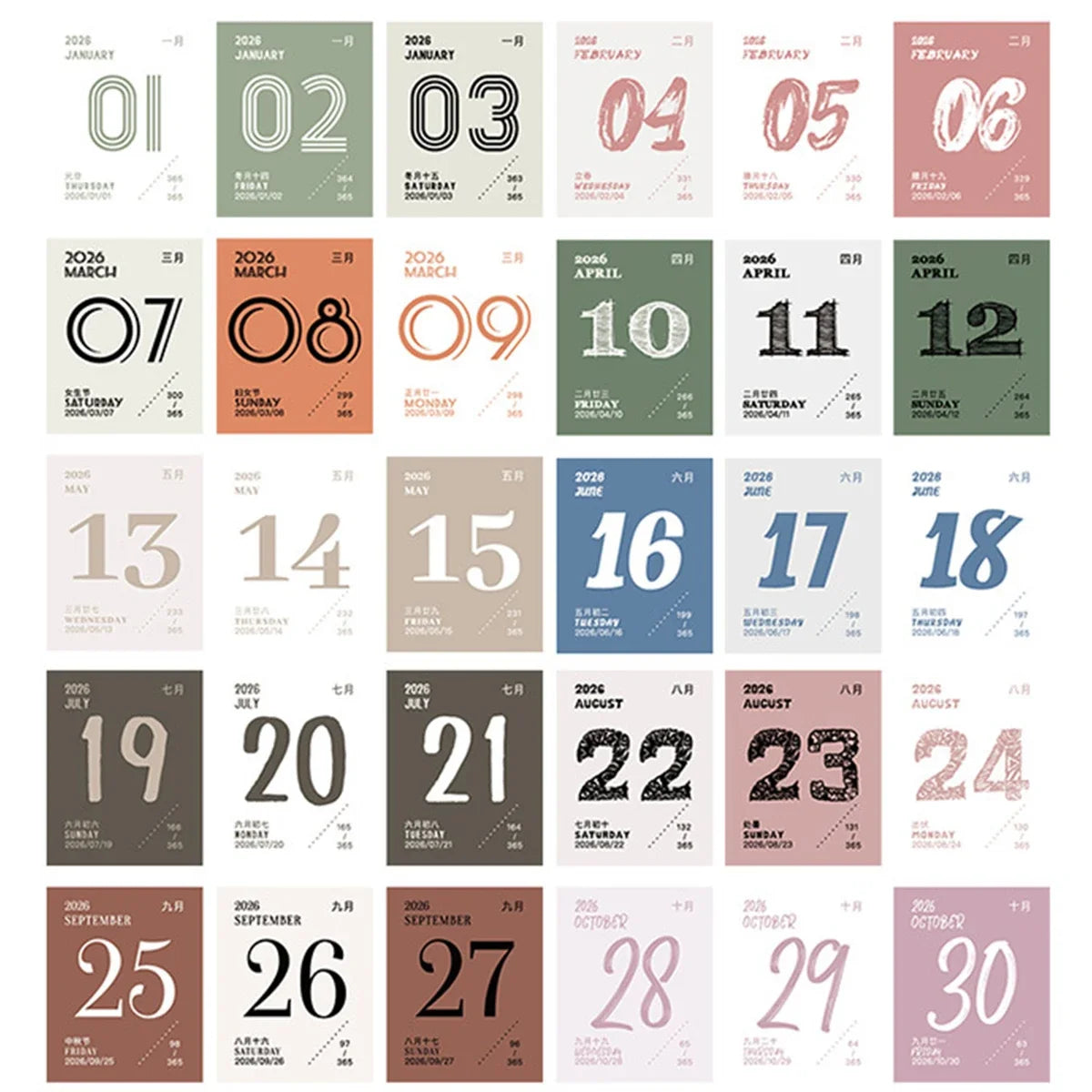 2026 Calendar Thin Waterproof Paper Desk Home Mark Memo Journal Note Keeper Daily Organizer Planner Stationery Advent Calendar
