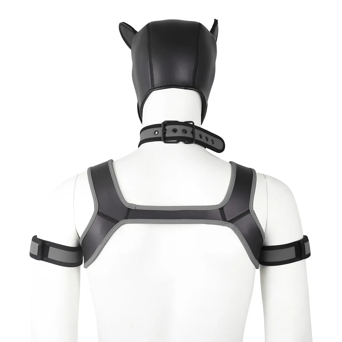 Large Size Puppy Cosplay Neoprene Fetish Hood Mask Kit with Chest Strap Collar Armband Sex Costumes for Bdsm Slave Role Play