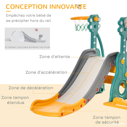 4-in-1 children’s slide and swing with basketball hoop, adjustable seat, 152x149x107cm, blue and yellow