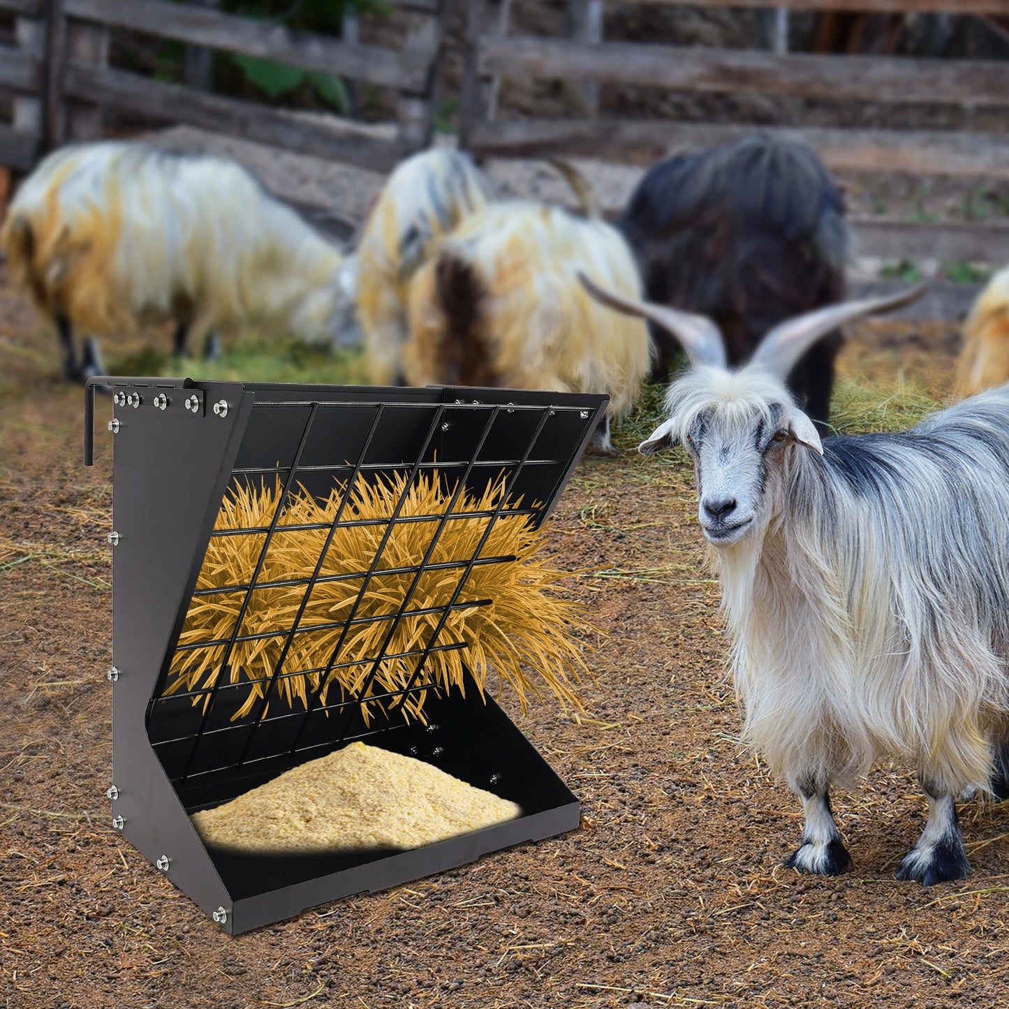 Heavy Duty Metal Country Manufacturing Wall Mount Combo Horse Feeder Goat Sheep Hay Rack Livestock Feeder Distance Adjustable