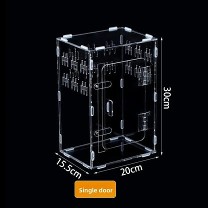 Acrylic Jumping Spider Enclosure 2 Doors Transparent Reptile Feeding Cage Ventilated Design Escape-proof Reptile Habitat
