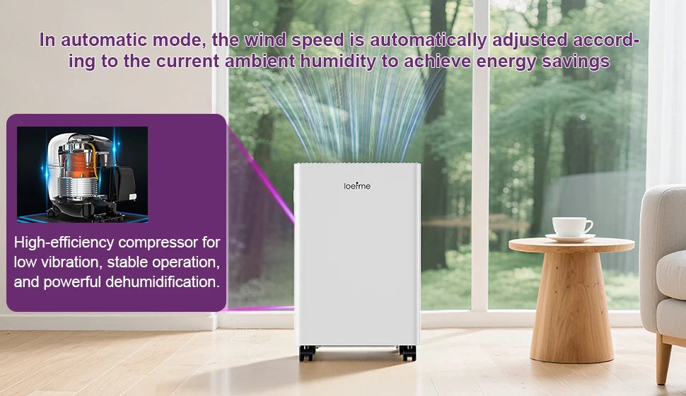 LOEFME 10L/Day Air Dehumidifier Moisture Absorber Home Air Dryer 1.5L Water Tank W/ 3M Hose For Home Basement Bathroom Wardrobe