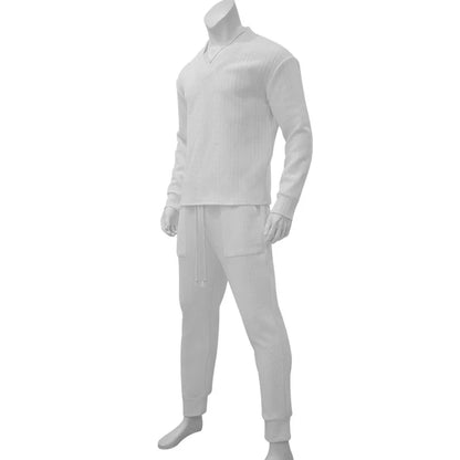 2025 Cross-border New Men's Casual Trousers V-Neck Versatile Jacquard Knitted Sweater Set