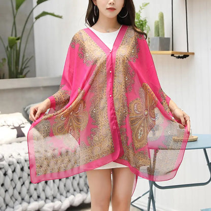 Women Shawl Cashew Print Beads Ladies Loose-fitting Sexy Cover Up for Vacation Woman Scarf Ladies Shawl