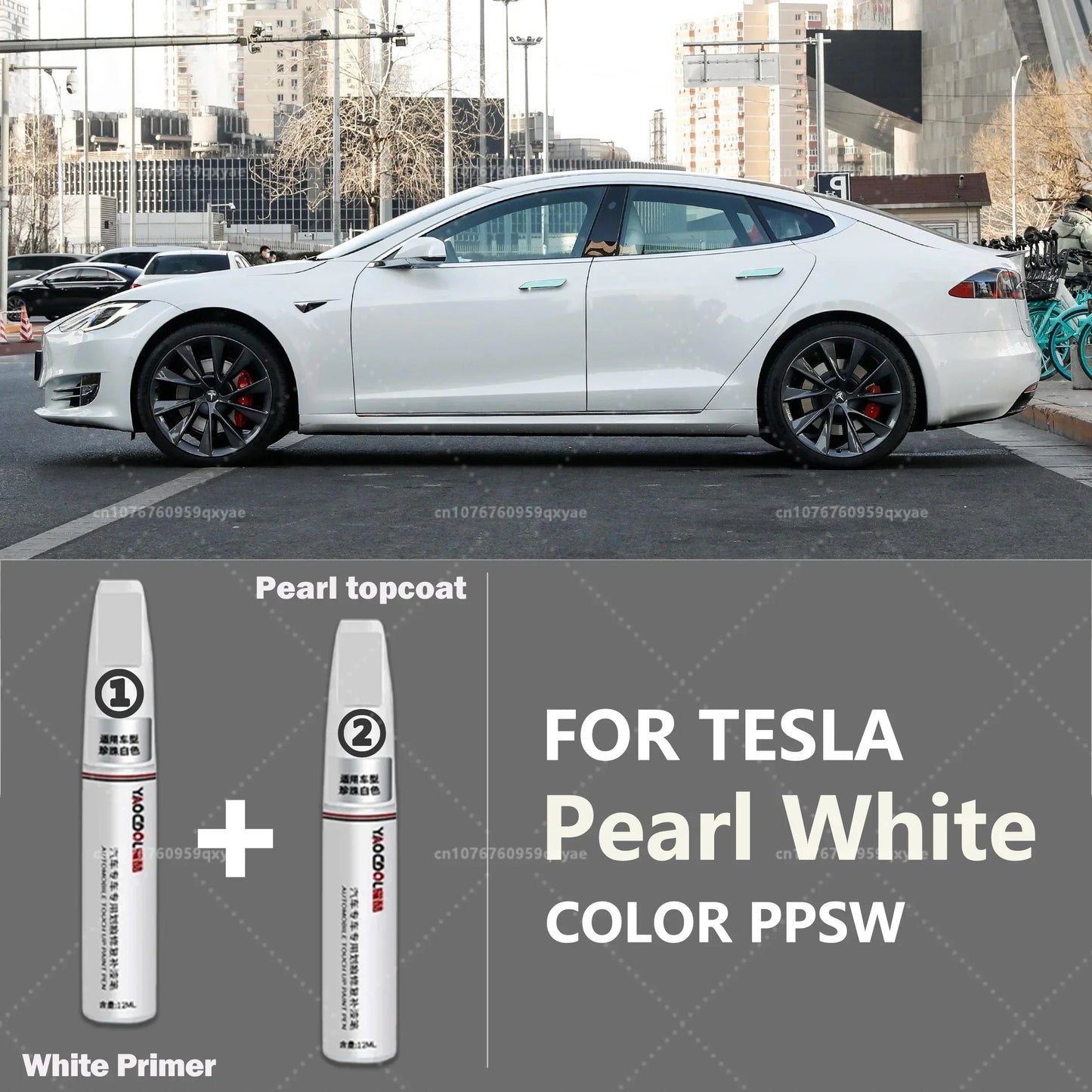 Suitable for Tesla Model 3 Y X S Automotive Paint Repair Pen Pearl White Clearcoat Pen Paint Repair Set Wheel Hub Silver