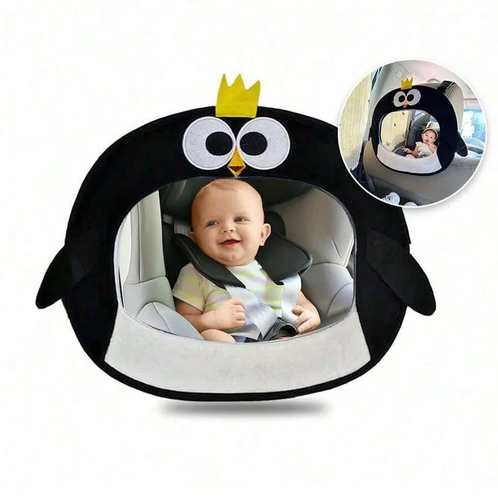 Adjustable Baby Car Rearview Mirror with Cartoon Plush Toy Multifunctional Safety Seat Interior Decoration for Cars