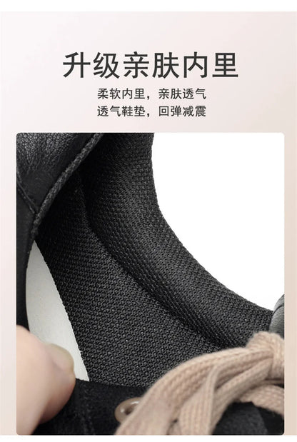 Spring Non-slip Soft Leather Sneaker Trekking Footwear New Women's Thick-soled Lace-up Leisure Skateboard Sports Shoes