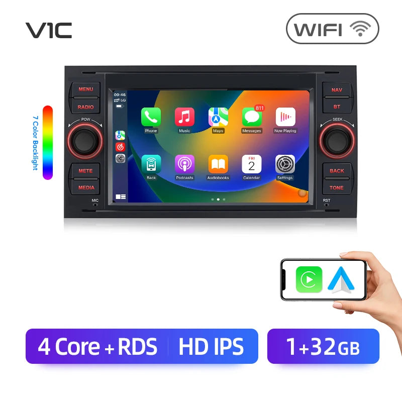 Junsun CarPlay Android Auto Radio for Ford Focus Mondeo Fiesta Transit Kuga C-Max S-Max Galaxy GPS Car Multimedia 2din autoradio