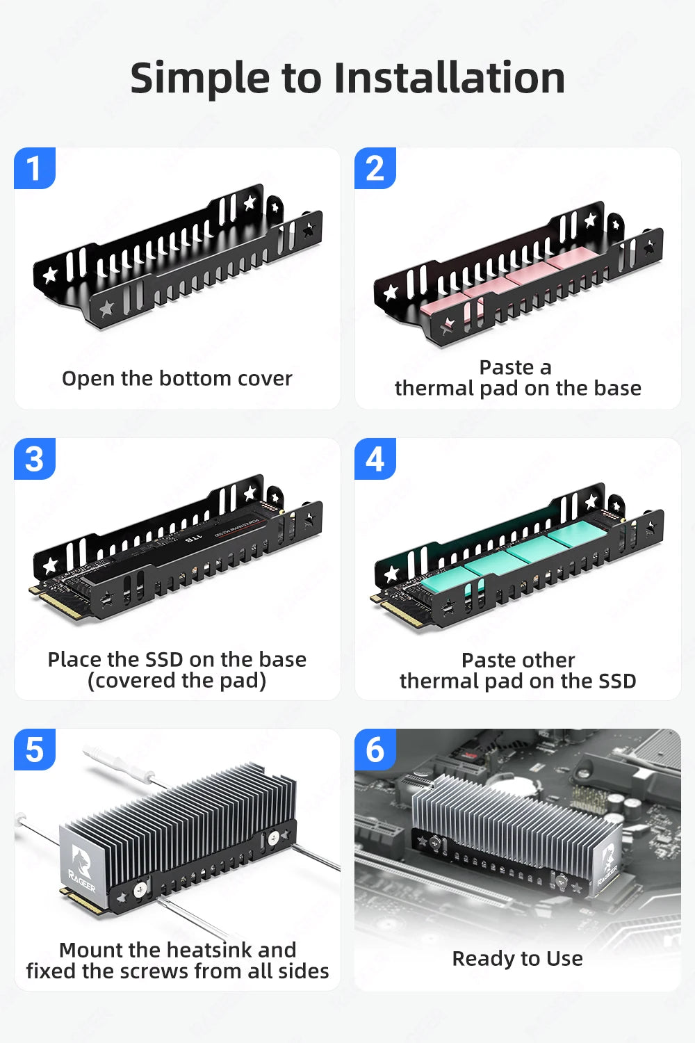 RAGEER M.2 SSD Cooler, Heavy Duty Aluminum Convection Heat Sink, NVME NGFF Cooler, Passive Heat Sink with 38 Fins - FrostBlade 1