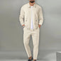 Autumn Winter Men's Casual Blazer Set New Fashion Waffle Baseball Suit Round Neck Pocket Zipper Long Sleeve Trousers Two-Piece S