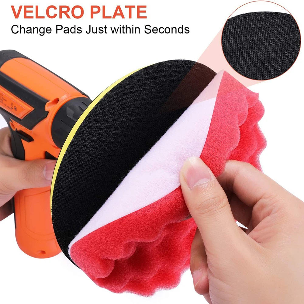 8Pcs 3-7Inch Foam Polishing Pad Set Thread Buffing Disc with Drill Adaptor for Auto Car Polisher Detailing Power Tools