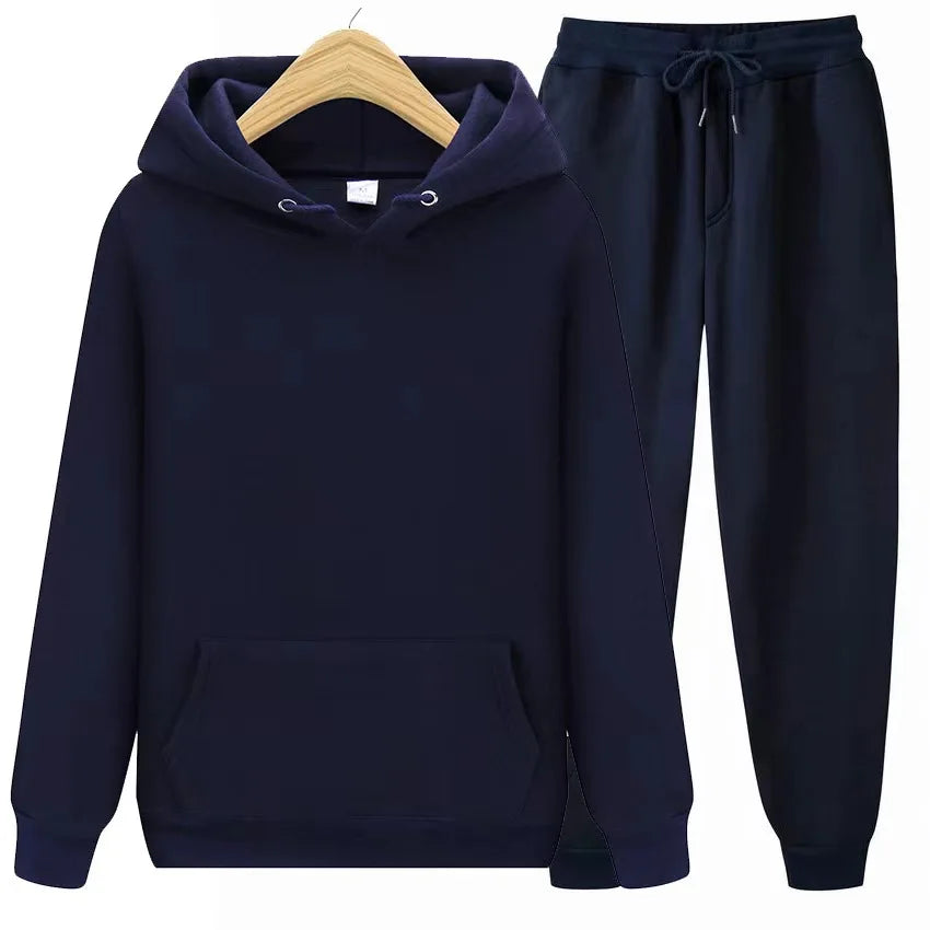 Men's Autumn and Winter New Solid Color Hoodie+pants Two-piece Set Fashionable Casual Sports Set Size S-3XL