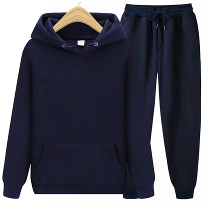 Men's Autumn and Winter New Solid Color Hoodie+pants Two-piece Set Fashionable Casual Sports Set Size S-3XL